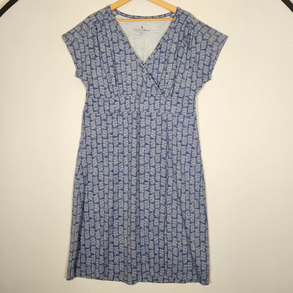 Royal Robbins Dress Womens Size Large Blue Stretch Knit Athletic Knee Length